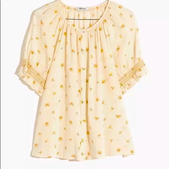 NWT Madewell Smocked Button Up Top in French Daisy XS - Picture 4 of 7